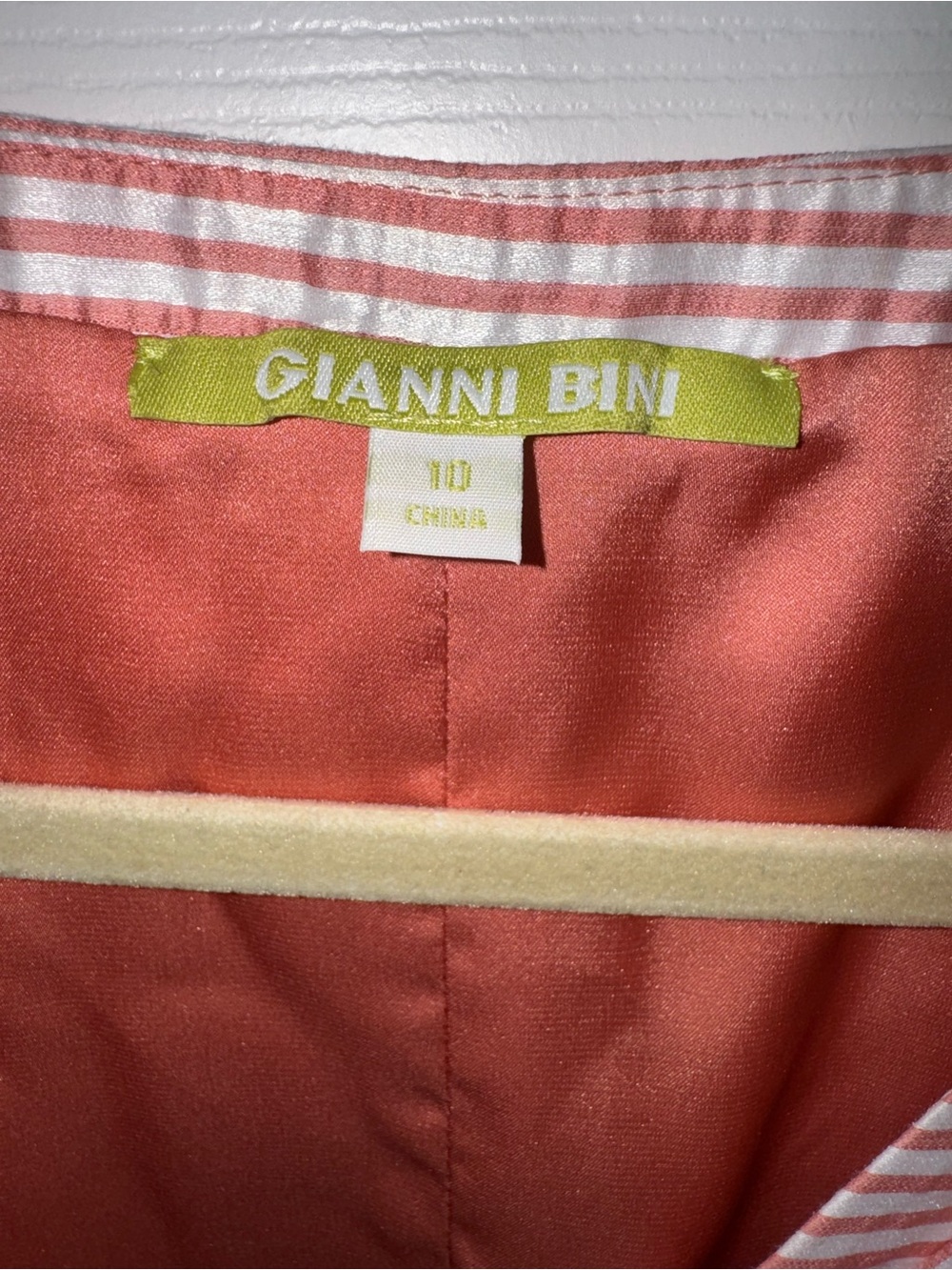 Gianni Bini Peach/Pink Stripe Ruffle Midi Dress Flutter Sleeve Size 10 Wedding - Picture 4 of 9